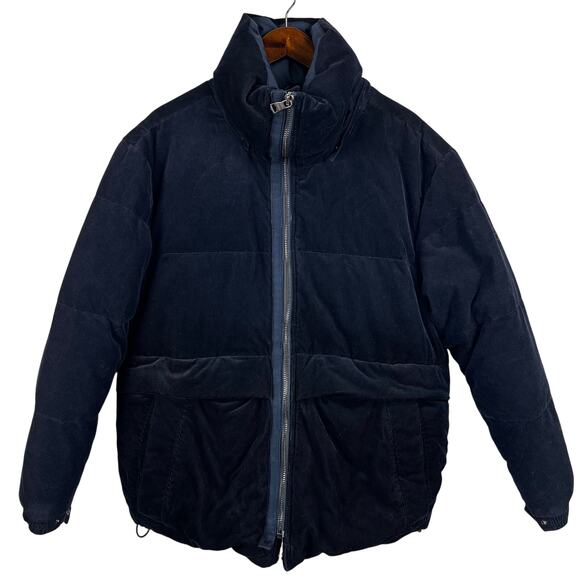 Banana Republic Corduroy Down Puffer Coat Men’s SZ LG Navy Blue Zip/Snap Front - Picture 1 of 10